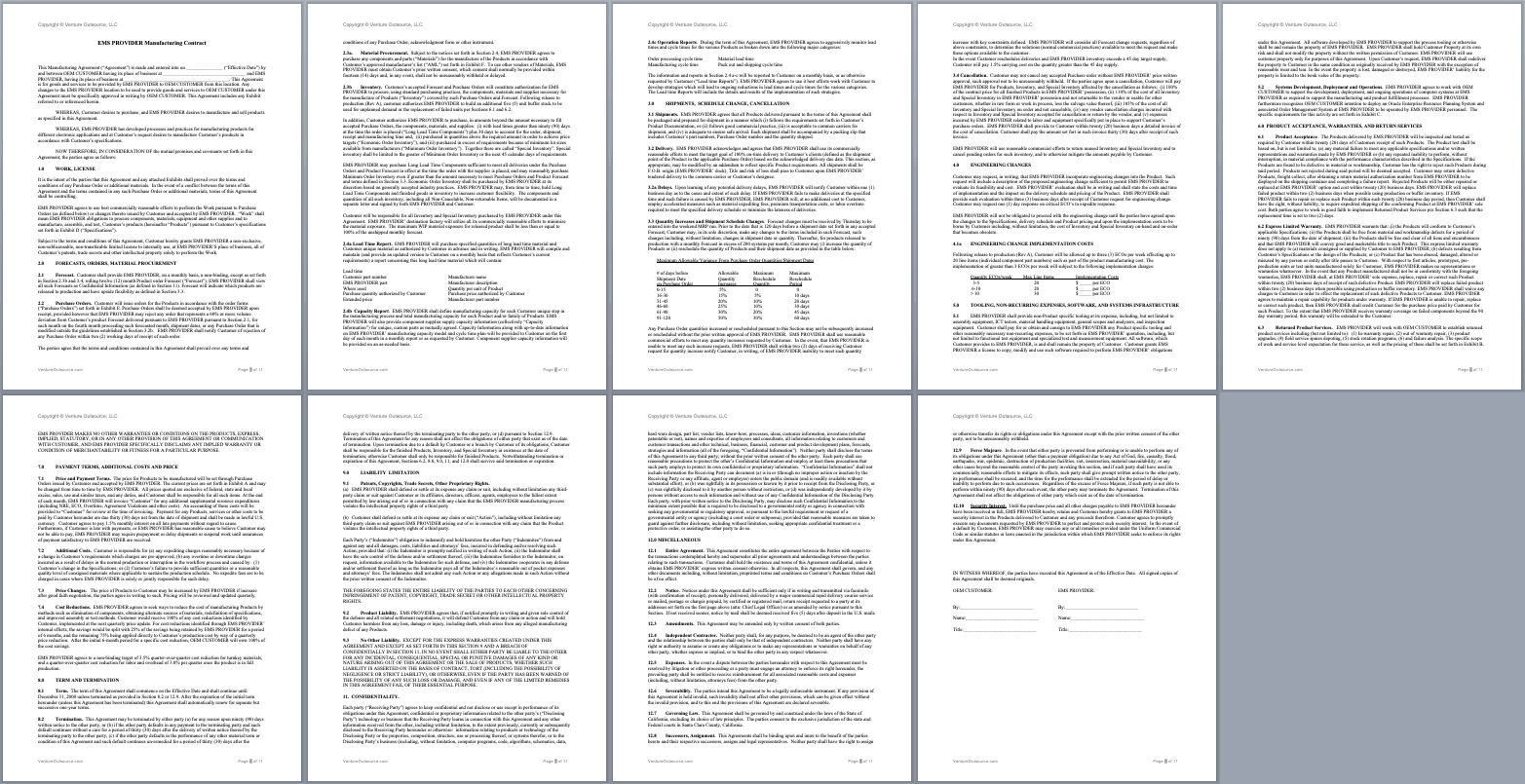 Service Level Agreement (SLA) for Electronics OEM Companies Sourcing EMS Manufacturing Services